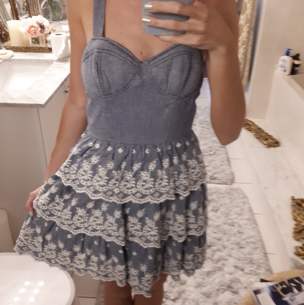 Babydoll tiered ruffle embroidered dress